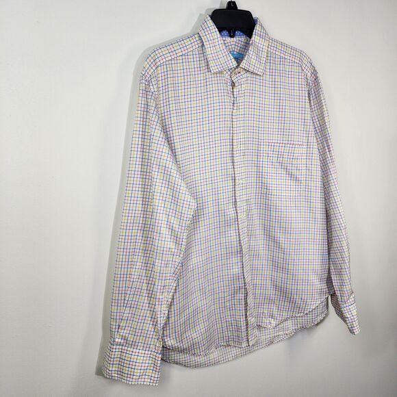 J McLaughlin Mens Shirt Medium White Check Long Sleeve Preppy Pocket Button Up - Picture 4 of 12